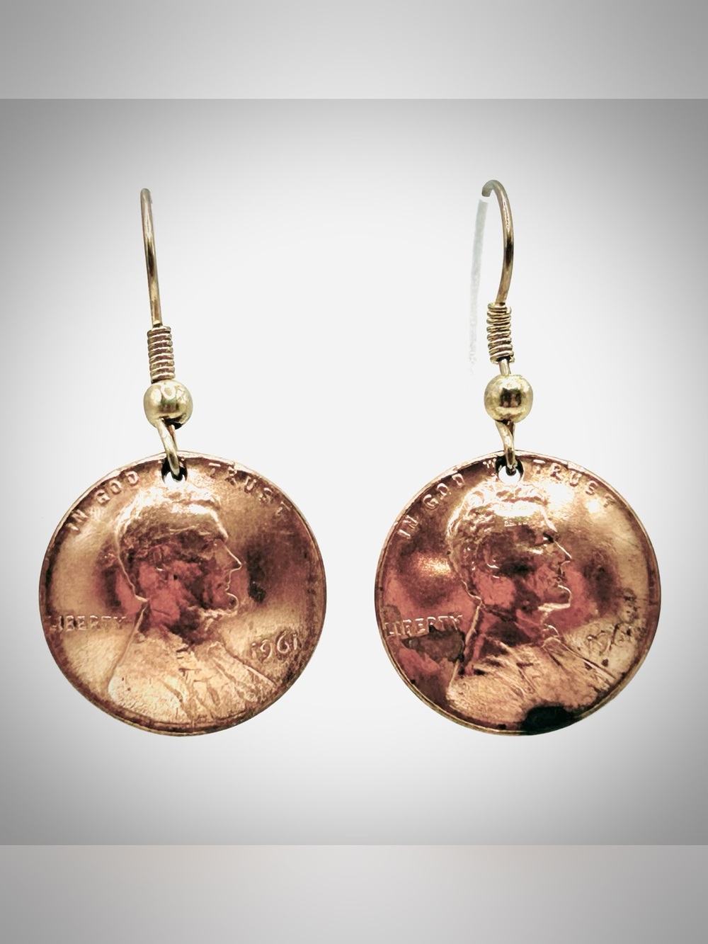 Vintage 1961 One Cent Lucky Penny Coin Dangle Earrings